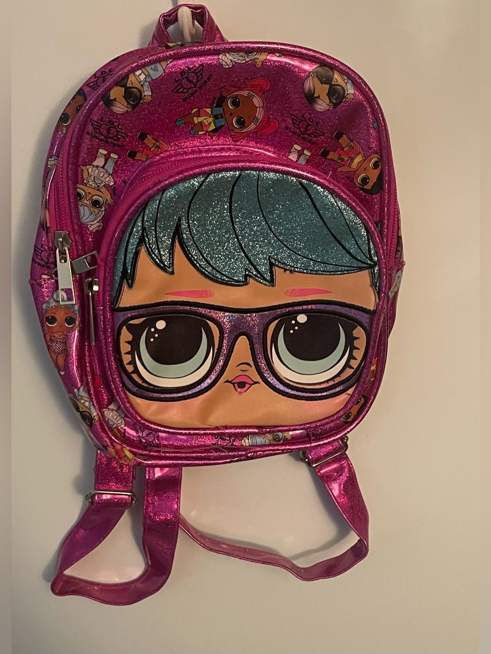 L.O.L. Surprise! Pink Glitter Mini Backpack with Teal Hair Character